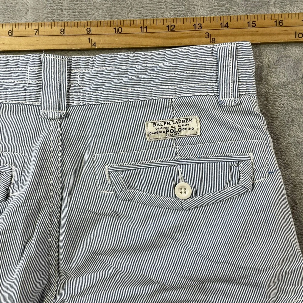 Polo Ralph Lauren Cargo Shorts Mens 30 Blue Coastal Beach Seersucker Hickory
